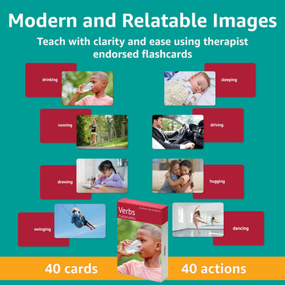Picture My Picture Verbs Volume 1 Flash Card Set – Speech Therapy Tool for Vocabulary, Communication & Thinking, Scratch-Resistant with Activity Guide, Suitable for Education, ESL & ABA – Set of 40