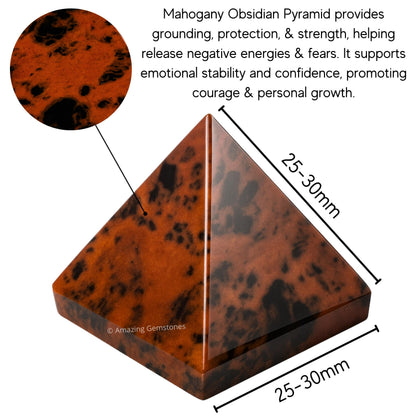 Amazing Gemstone Mahogany Obsidian Pyramid Crystal Healing Stones - 1" Great Pyramid Figurine of Natural Stone Pyramid for Meditation, Reiki, Chakra Balancing and Crystal Pyramids Grid