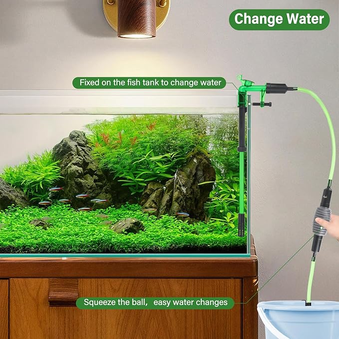 AQQA Aquarium Siphon Gravel Vacuum Fish Tank Cleaner kit,Stress Ball Python Water Changer,Extendable Length and Fixed On Fish Tank,Manually Water Changer Wash Sand L