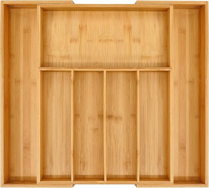 VaeFae Premium Bamboo Drawer Organizer, Expandable Silverware Drawer Organizer, Cutlery Tray with Dividers for Kitchen Utensils (Natural, Large)