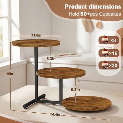 Emfogo Wooden Cupcake Stand for 50 Cupcakes, 3 Tier Dessert Tower Stands, Cup Cake Display for Party Afternoon Tea Wedding Graduation, Large Tiered Tray for Cake Cookie Food (1 Pack)