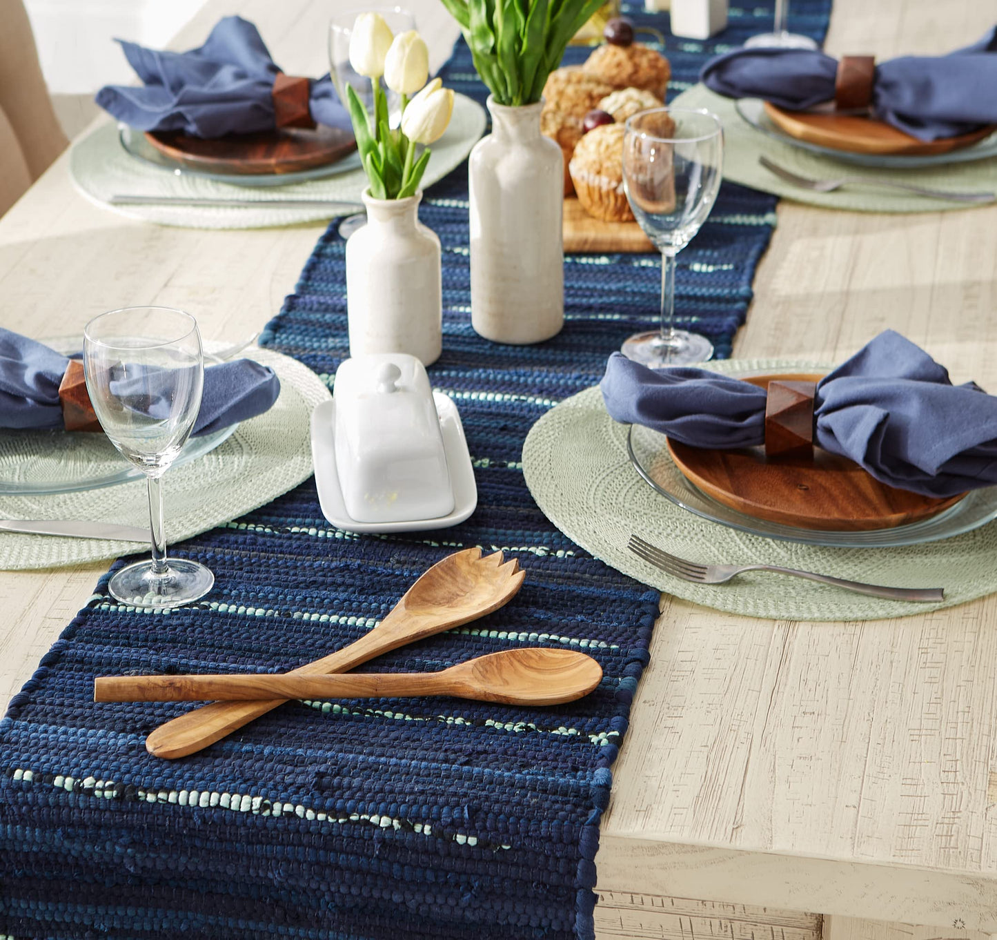 DII Handmade Chindi Tabletop, Reversible and Machine Washable, Table Runner, 14x72, Nautical Blue