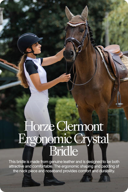 HORZE Clermont Ergonomic Padded Genuine Leather Snaffle Bridle for Horses | Flash Noseband Included - Black - Horse