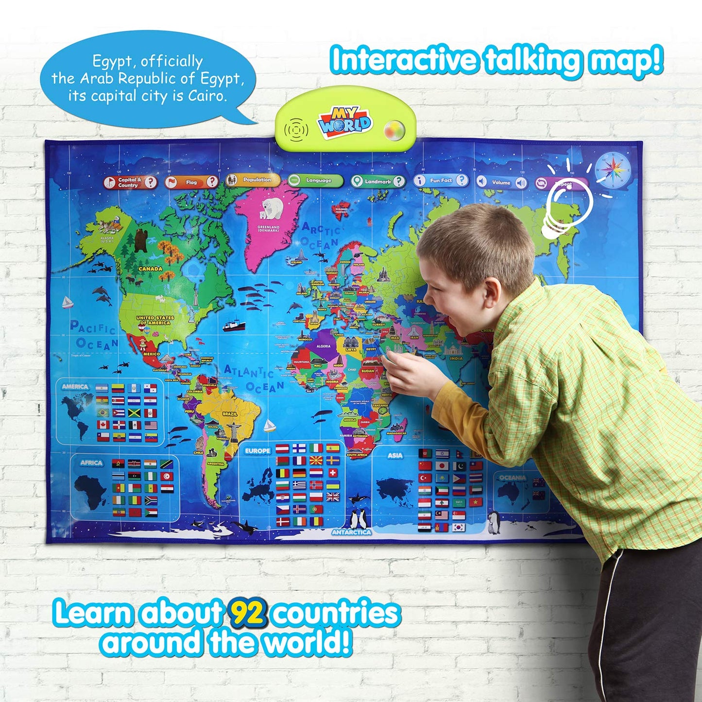 BEST LEARNING i-Poster My World – Interactive Talking World Map for Kids Ages 5-12 to Learn Countries, Flags, and Fun Facts About Our Planet