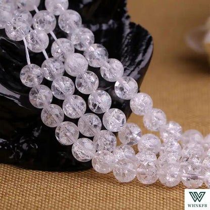 WHNKFB 6mm 100PCS Natural Crackled Clear Quartz Round Beads, Transparent Loose Crystal Beads for Jewelry Making Craft - 4mm 6mm 8mm 10mm Options with Free Elastic Cord