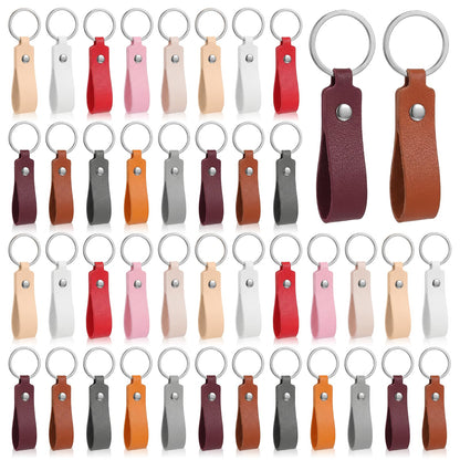 100 PCS Leather Keychains Blank Bulk PU Leather Keychain Blanks Bulk PU Leathers Laser Engraving Keychains with Key Rings, Wristlet Strap for Keys for Car Home Women Men DIY Supplies Gifts(10 Colors)