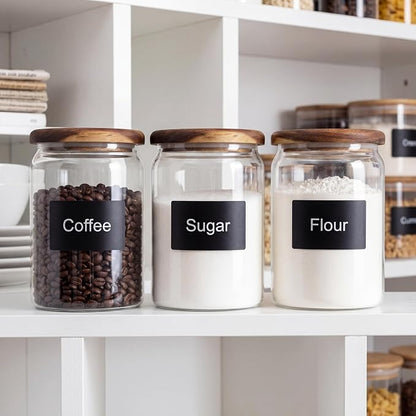 2-Pack 67 fl oz Large Wide Mouth Mason Jars with Spoon & Labels, Acacia Wood Lids & Press Seal, No Plastic, for Coffee Beans, Ground Coffee, Spice & Dry Food Storage, Pantry Organization.