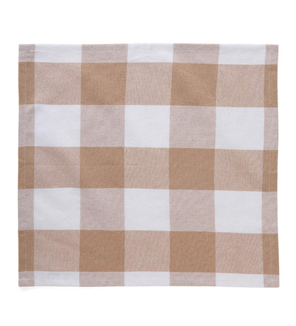 Encasa XO Cotton Cloth Napkins Set of 12, 17"x17" | Washable & Reusable Dinner Napkins Buffalo Beige Checks Table Napkins for Farmhouse, Wedding, Holiday, Party & Everyday Dining