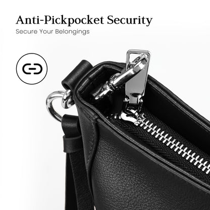 befen Genuine Leather Hobo Bag for Women, Lightweight Crossbody Shoulder Purse with Anti-Theft Clip, Soft Leather Shoulder Handbags with 3 Zippers Pockets for Travel with Adjustable Strap, Black