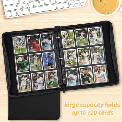 GERMUN 3 Ring 9 Pocket Zipper Card Binder, 720 Double Sided Standard PU Trading Card Album Folder for TCG & Sports Cards, Not Fit Top Loaders (Diamond Black)