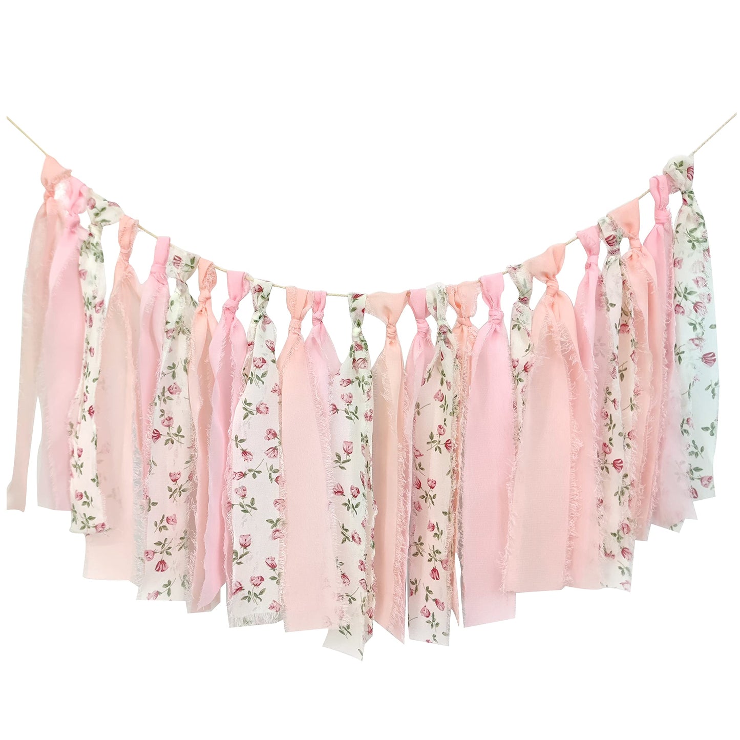Mybbshower Pink Floral Tsaasel Garland for Wedding Spring Tea Party Haning Chiffon Tassel Banner Table Decor