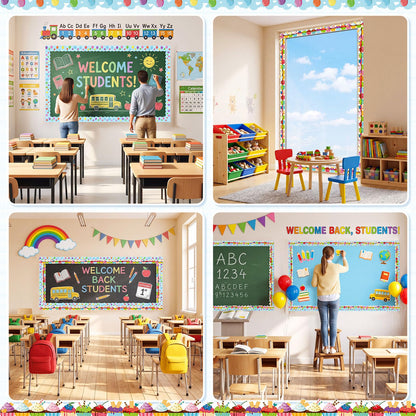 Trandraft 2 Rolls 65.6ft Balloons Cupcake Border Bulletin Board Decorations for Birthday Back to School Themed Party Classroom Decor School Home Office Chalkboard Wall Decors