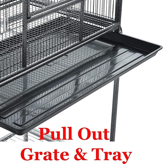 64" Extra Large Tight 1/2-Inch Bar Spacing Wrought Iron Flight Canary Parakeet Cockatiel Lovebird Finch Home Cage Side Nesting Box Doors with Removable Rolling Stand