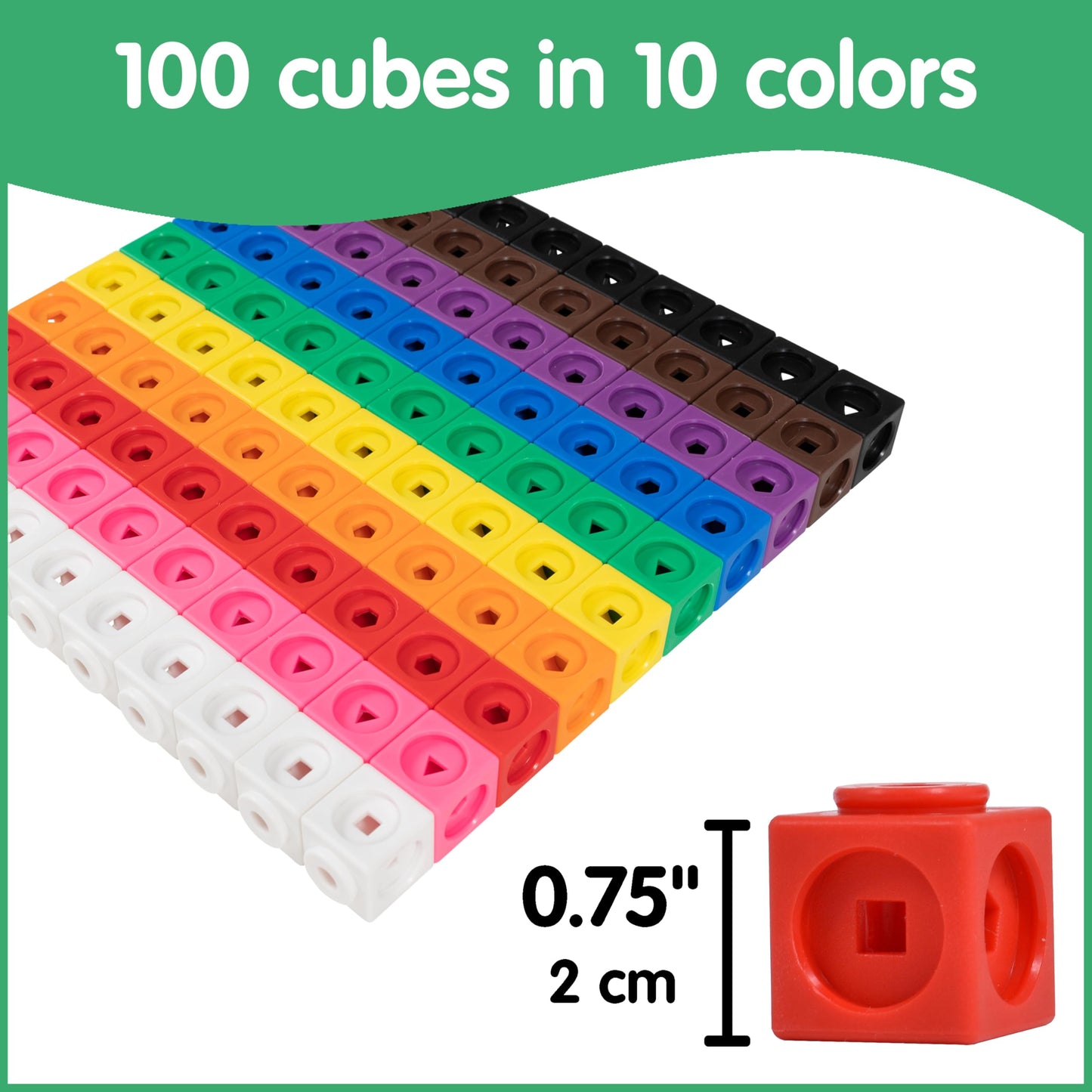 edxeducation Math Cubes | Set of 100 Linking & Snap Cubes | Counting Blocks with 5 Shapes | Math Manipulatives for Preschool & Kindergarten | 10 Colors
