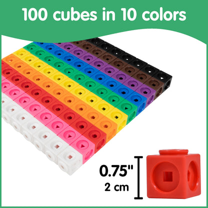 edxeducation Math Cubes | Set of 100 Linking & Snap Cubes | Counting Blocks with 5 Shapes | Math Manipulatives for Preschool & Kindergarten | 10 Colors