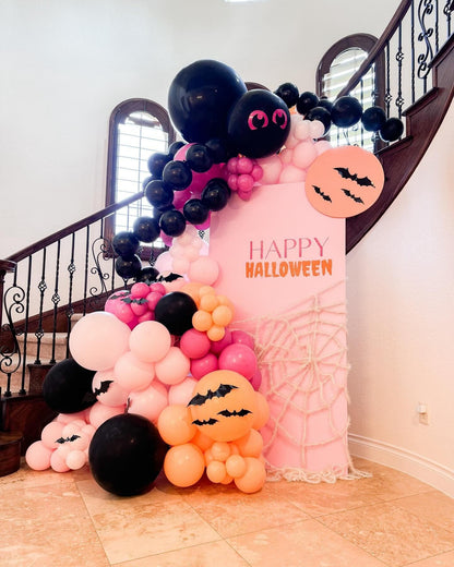 Froova Halloween Balloon Arch Pink Black Orange Balloons Garland 3D Bat Stickers Bat Print White Ghost Pumpkin Latex Balloons for Pink Halloween Night Ghost Spooky One Birthday Baby Shower Party Decor
