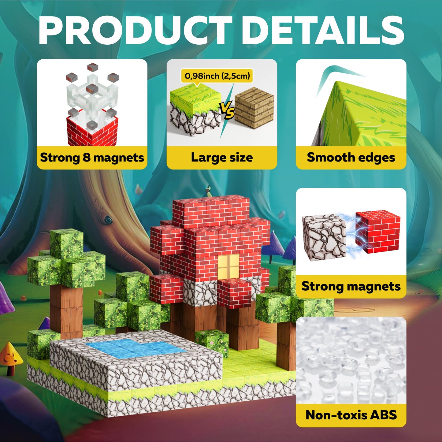 Magnetic Blocks Cubes 128PCS - STEM Cube Building Blocks & Magnet Tiles, Fidget, Montessori for Kids Ages 3-5 & 5-7 & 8-12, Magnetic Kit Cubes, Construction Magnet Toys Blocks Birthday Gifts