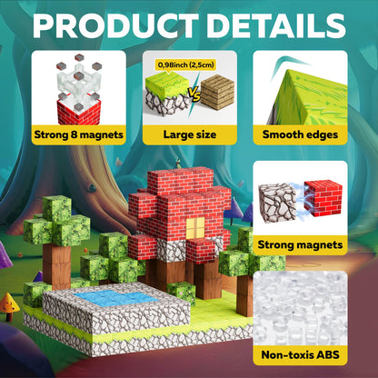 Magnetic Blocks Cubes 128PCS - STEM Cube Building Blocks & Magnet Tiles, Fidget, Montessori for Kids Ages 3-5 & 5-7 & 8-12, Magnetic Kit Cubes, Construction Magnet Toys Blocks Birthday Gifts