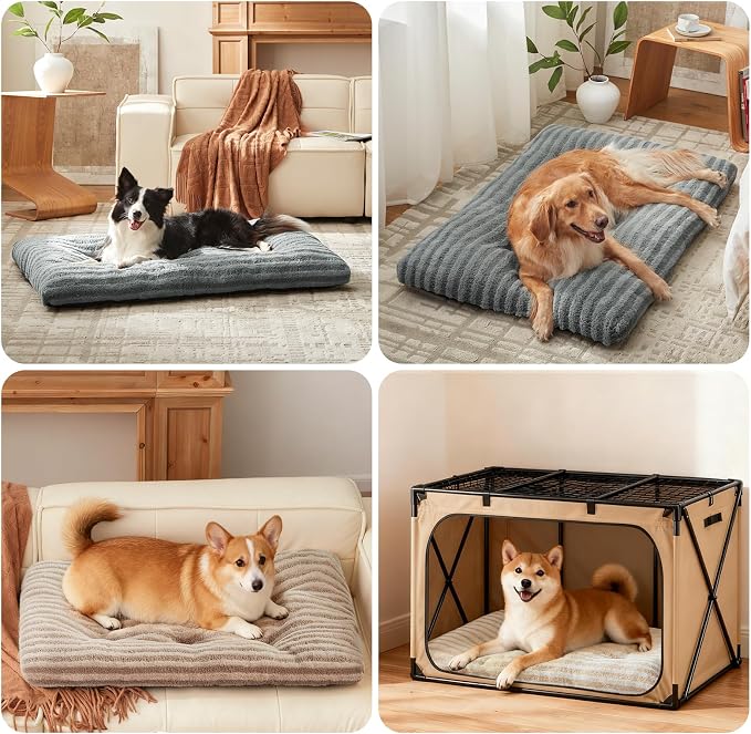 FURTIME Washable Small Dog Bed, Deluxe Dog Crate Beds Comfy Fluffy Kennel Pad Anti-Slip Pet Sleeping Mat for Puppy/Cat, Machine Washable Dogs Pillow, 23"x18"x3", Gray