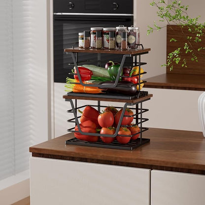 2 Pack Stackable Trash Bag Holders with Wood Top, Large & Small Garbage Bag Dispenser for Kitchen, Pantry, Laundry Room Organization, Wall Mount or Countertop Use, Black