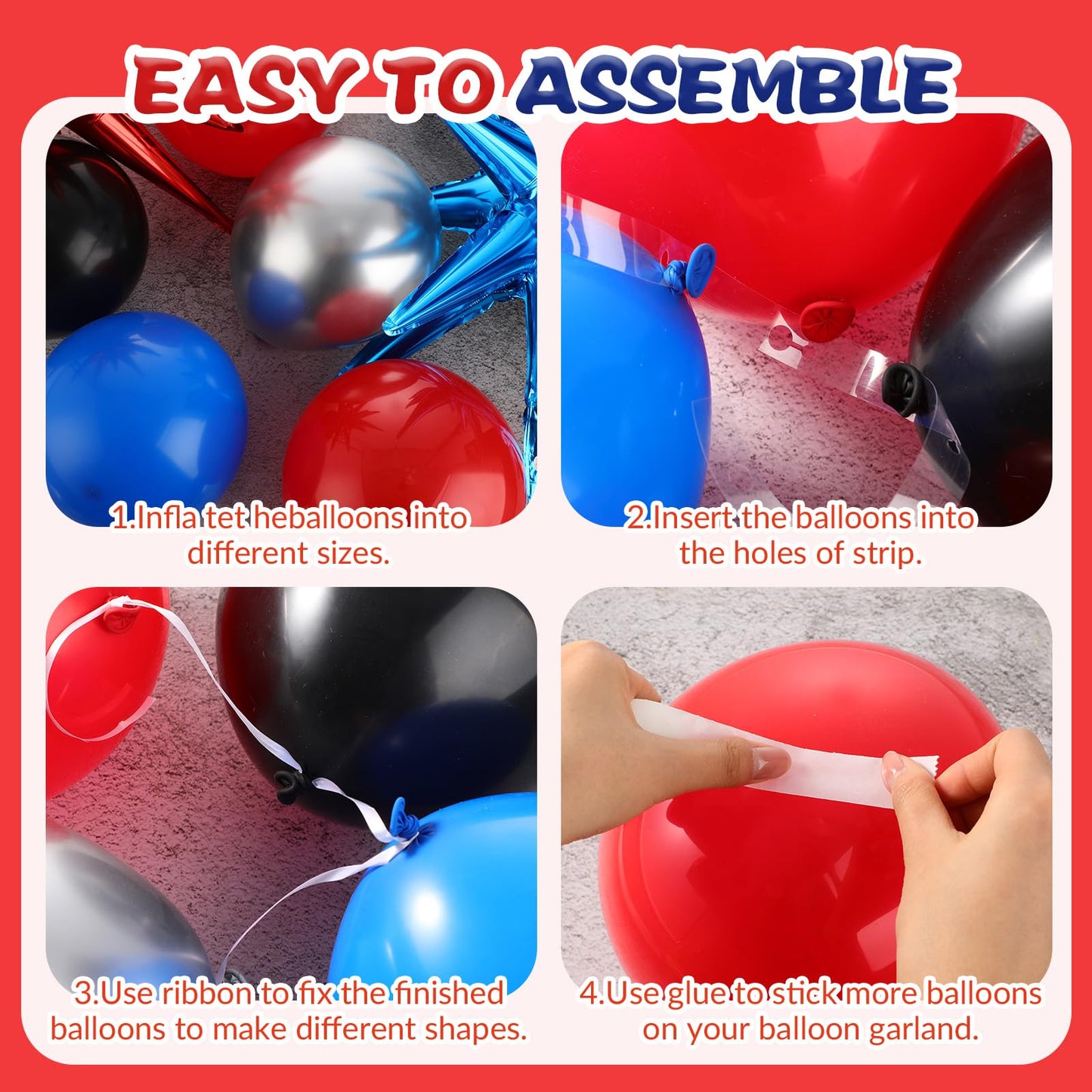 Hillsuren 137 Pcs Spider Web Theme Party Decoration Kit 4ft, 5ft, 6ft Red Black Blue Spider Web Arch Cover Backdrop Balloons Glue Ribbon Strip for Birthday Baby Shower Wedding Photography Decor