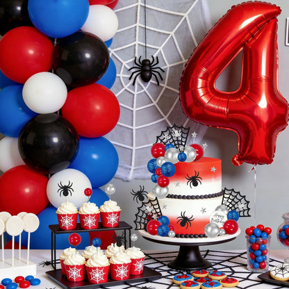 ZWLIYCHN Spider Cake Topper 39Pc Spider Web Cake Decorations Spiders Themed Birthday Cake Topper Spiders Cupcake Picks with Star Red Silver Blue Balls Cake Decors for Halloween Boys Men Birthday Party