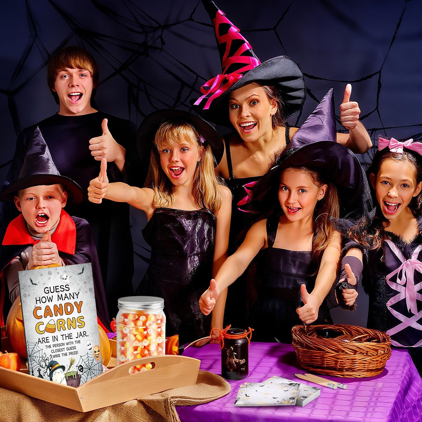 Honeydak Guess How Many Candy Corns Halloween Party Game for Adults Include 50 Guessing Cards 20 Pencils 1 Jar 1 Standing Sign Halloween Candy Corn Guessing Game