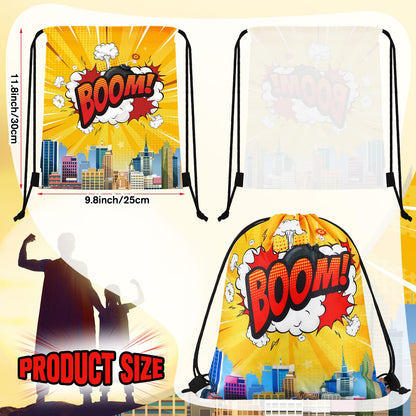 Kajaia Hero Party Favors Bags Comic Heroes Drawstring Backpacks Goodie Candy Gift Bags for Back to School Birthday Party Supplies(18 Pcs)