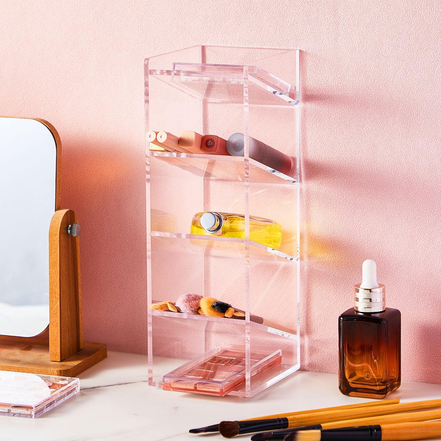 MotiMind Acrylic Pen Organizer Storage for 50 Markers Vertical Marker Organizer Acrylic Pen Display Holder for Office Desk Desktop Stationery Pencil Storage, Clear, 3.4 x 4 x 10.2 Inch