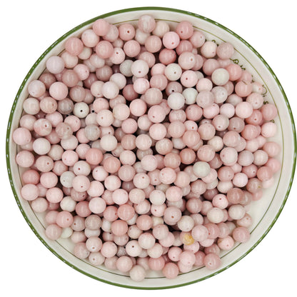 WHNKFB 6mm 100PCS Natural Pink Opal Round Beads, Rose Quartz-Like Loose Gemstone Beads for Jewelry Making Craft - 4mm 6mm 8mm 10mm Options with Free Elastic Cord