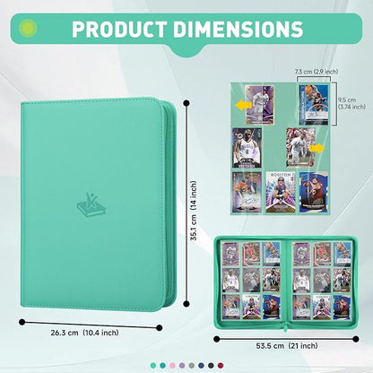 Trading Card Binder 9 Pocket, 360 Pockets Double-Sided Card Album, Premium PU Leather Zipper Card Holder for MTG, TCG, Sports & Game Cards, Must-Have for Collectors（Light Green）