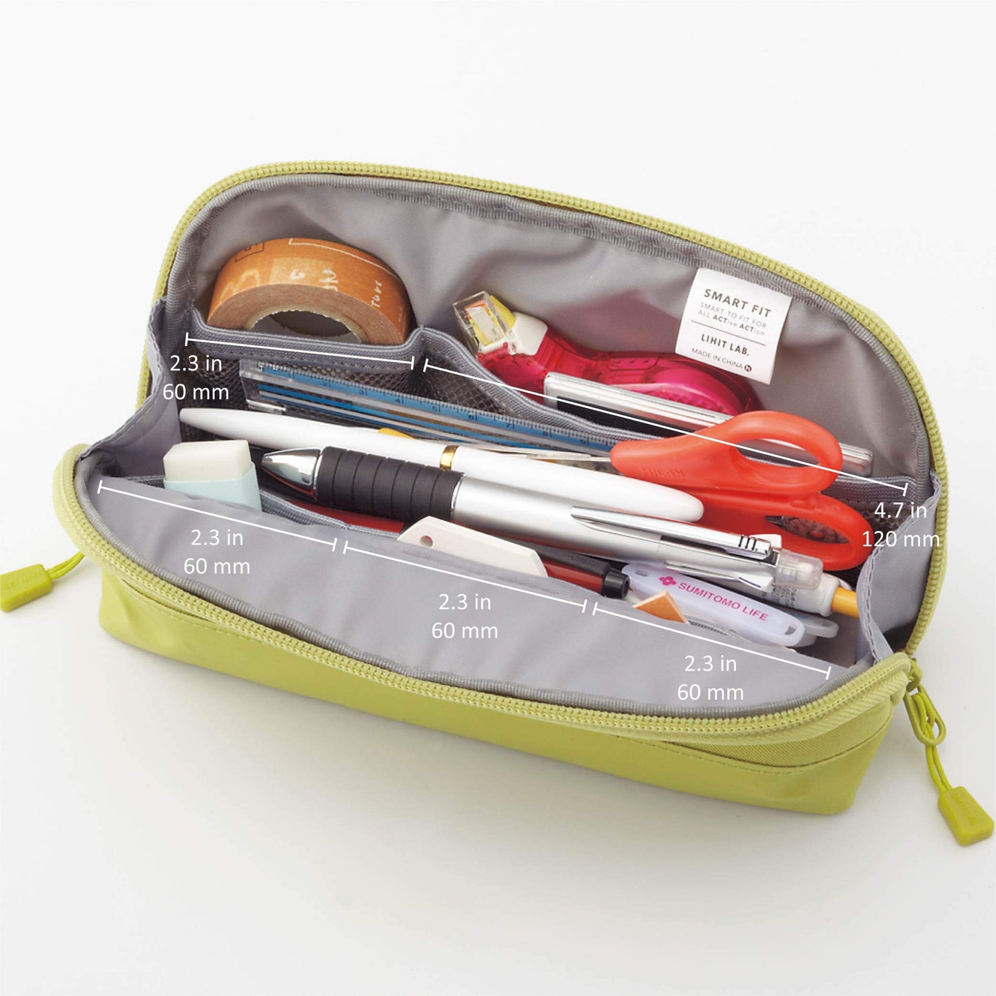 LIHIT LAB Pen Case (Pencil Case), Water & Stain Repellent, 8" x 4'', Yellow Green (A7688-6)
