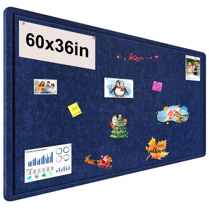 Large Bulletin Board, Foldable 60x36 Inches Cork Board Alternative, Large Felt Board Decorative Pin Board for Wall, Foldable Photo Board Self-Adhesive Vision Board with 36 Pushpins Dark Blue