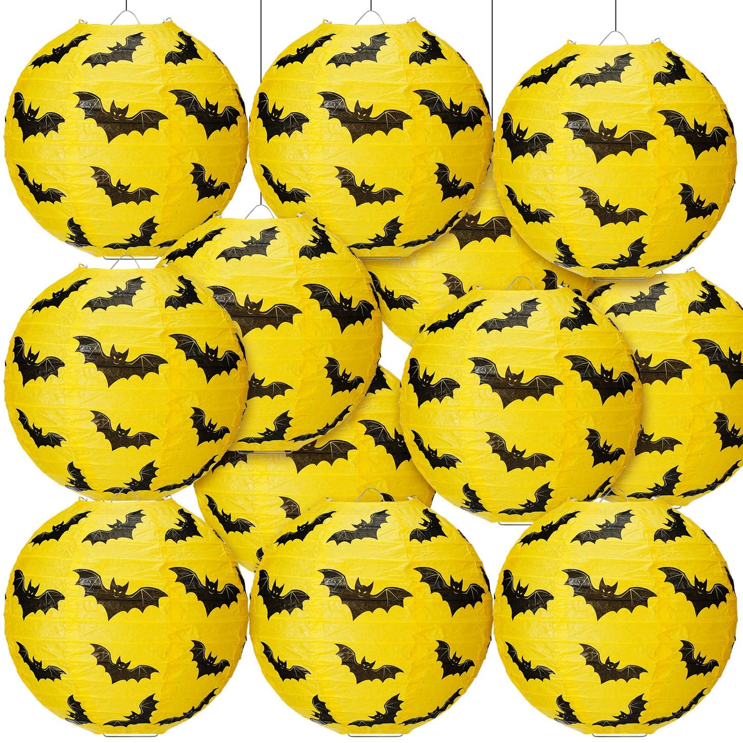 Glooglitter 12 Pcs Bat Paper Lanterns Hanging Decorations Yellow & Black Bat Theme Party Supplies for Birthday Baby Shower Halloween Party Ceiling Decor, 8 Inch