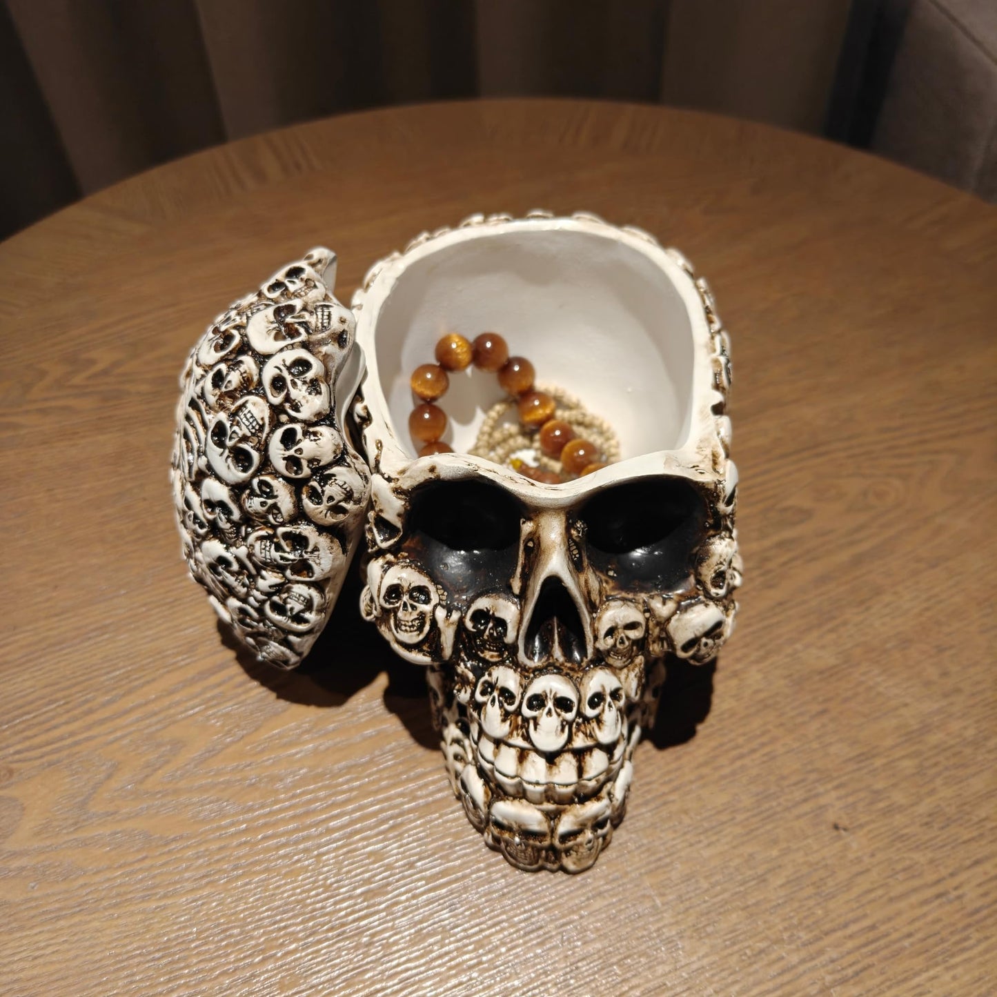 Gothic Skull Storage Box - Decorative Ossuary Design with Hidden Compartment, Hand-Painted Polyresin Skeleton Head Container for Jewelry, Keys & Small Items, Macabre Home Decor Conversation Piece