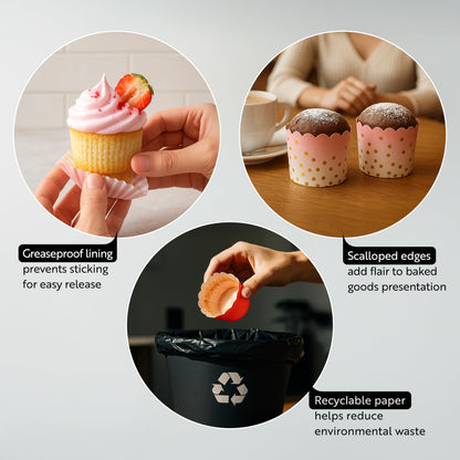 Restaurantware Panificio 4.5 Ounce Baking Cups 50 Disposable Paper Baking Cups - Greaseproof Oven-Ready White Paper Muffin Liners Microwavable Gold Star Print