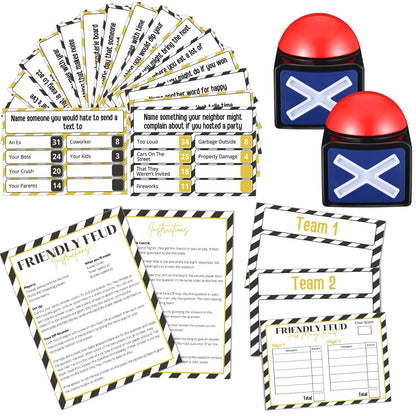 Syhood New Year Friendly Feud Card Game with 2 Answer Buzzers, New Years Eve Family Trivia Quiz Game Night, Fun Party Activities for Adults, Office, Classroom, Large Group and Team Building