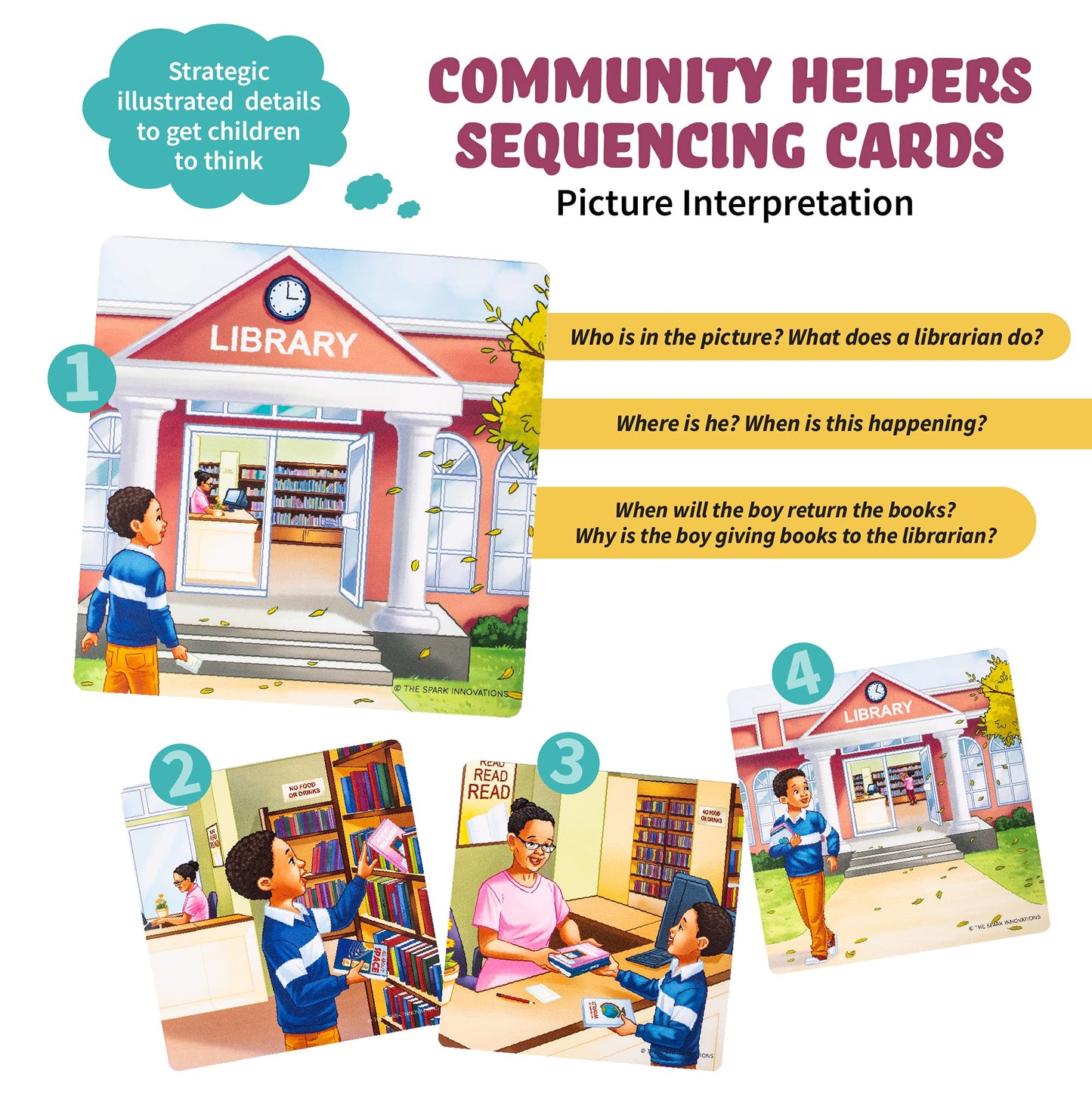 SPARK INNOVATIONS Kids Story Cards Sequence Game Large Storytelling and Sequencing Cards. Community Helper Stories for Sentence Building Educational Picture Card Games