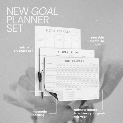 Magnetic Goal Planner Set: Reusable Dry Erase Habit Tracker, Vision Board, Purpose Planner and Workout Calendar Minimalist Wall Calendar Aesthetic Planner, Year at a Glance Wall Calendar 2025