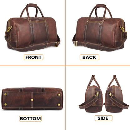 Genuine Leather Duffle Bag for Men & Women – Stylish Travel Weekender Bag with Shoulder Strap – Overnight, Gym, or Carry-On Luggage Bag - Mulburry Brown