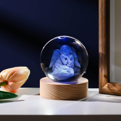 3D Angel Gifts for Women - Crystals Ball 60mm Angel Figurines Decor Glass Animals Figurine Stuff for Room Birthday for Best Friend Lovers Paperweight