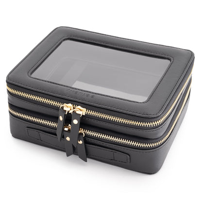 Aveniee Clear Makeup Bags,Double Layer Cosmetic Bags with Separate Brush Compartment,Large Travel Toiletry Bag Cosmetic Case,Travel Accessories Organizer for Women,2 Layers,Black