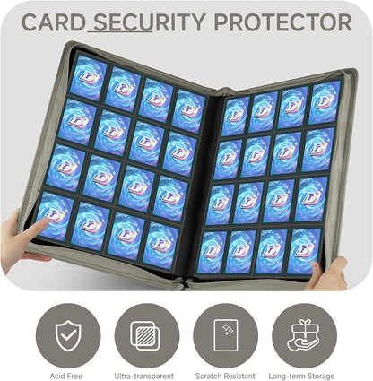 Card Binder with 1024 Cards,16 Pocket Trading Card Binder Includes 32 Page Storage Sleeves,Collection Card Album,Card Holder to Organize and Protect Cards,Grey