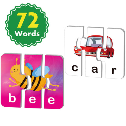 72 Word Spelling Puzzles with Error-Correction Mechanism in 3 Pieces, Perfect for Preschool Learning (36 Block Double Sided)