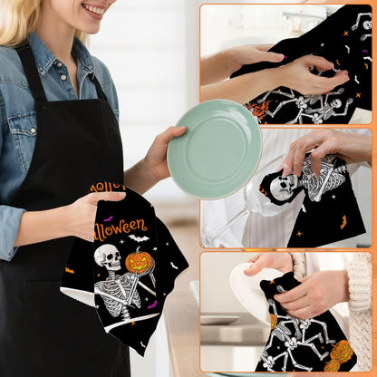 Hexagram Halloween Kitchen Towels, Skeleton Decor, Halloween Hand Towels