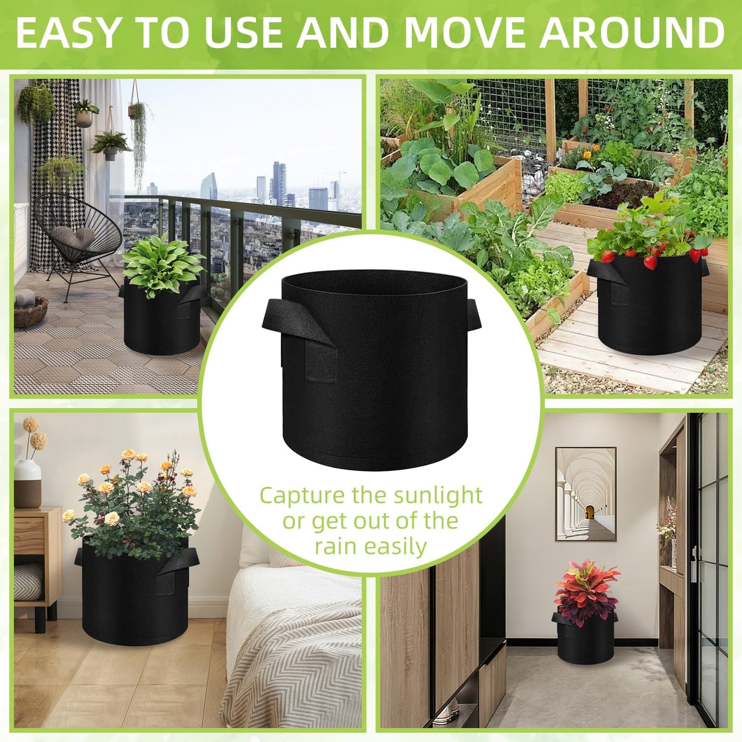 Cskunxia 40-Pack 3 Gallons Grow Bags, Non-Woven Fabric Pots Plant Bags, Plant Grow Bags with Handles, Garden Plant Bags for Potatoes, Carrots, Tomatoes and Other Vegetable,Fruits