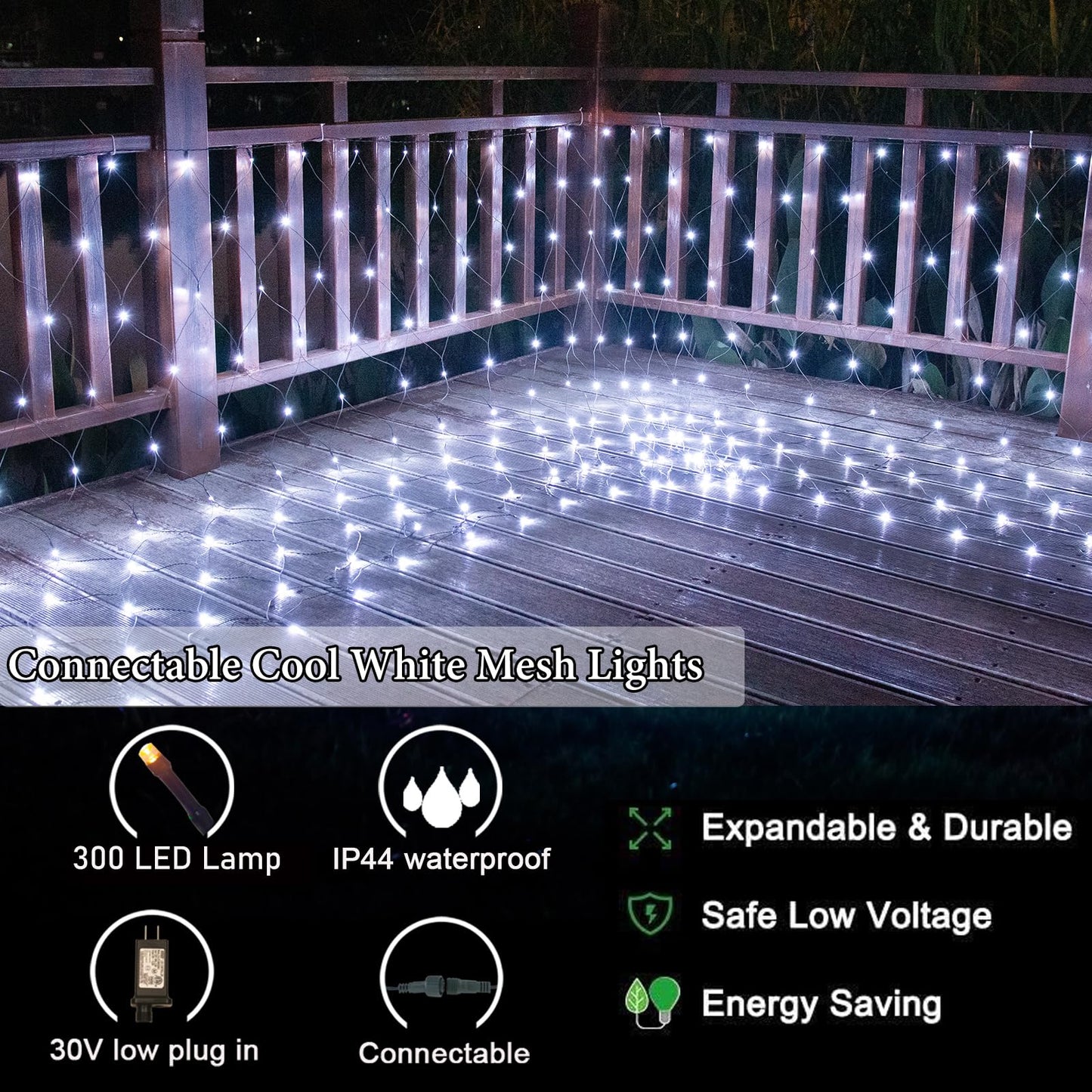 OYCBUZO 300LED White Net Lights, 14.8ft x 5ft Connectable Christmas Outdoor Mesh Lights with 8 Lighting Modes, Waterproof Fairy Lights Plug in for Bushed Xmas Tree Holiday Party Garden Decoration
