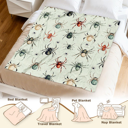 Aimego Halloween Spider Blanket Gifts for Boys Girls Gothic Spider Throw Blankets for Kids Spiders Green Decor for Sofa Living Room Bed(50X60 Inch)