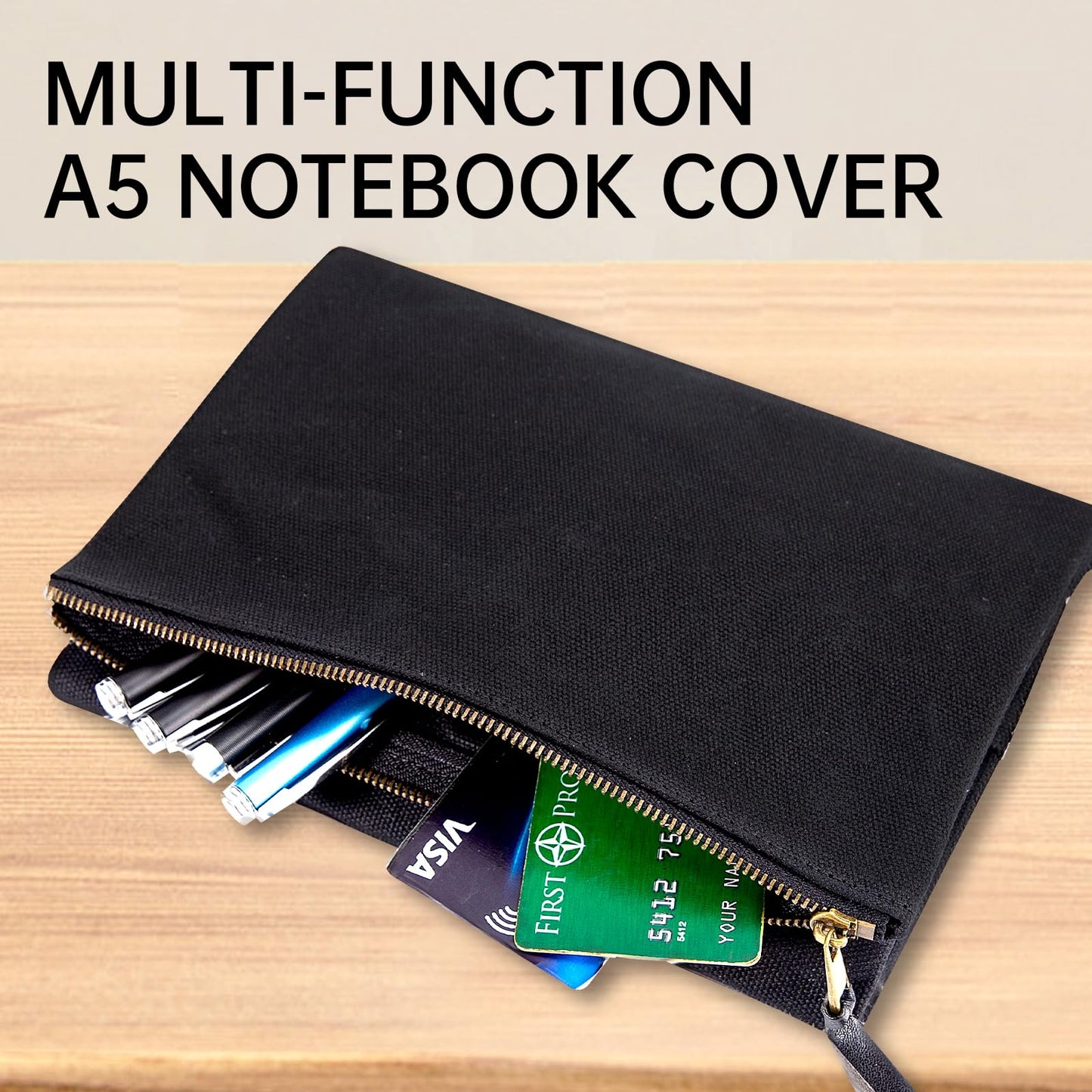 A5 Notebook Cover with Travelers Notebooks Compatibility Durability, Refillable Waxed Canvas Journal Cover Suitable for Both Men and Women. Fits Pens, Cards, and Tickets