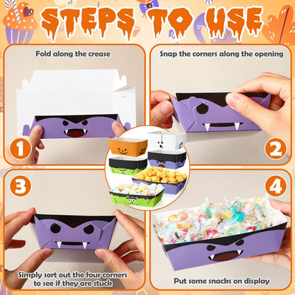Dunzoom 36 Pcs Halloween Paper Food Trays Disposable Bowls Grease Resistant Pumpkin Monsters Ghost Food Boats Dessert Plates Nacho Snack Hot Dog Serving Tray for Halloween Party Supplies Decorations